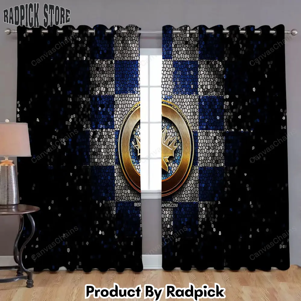 Radpick winnipeg jets window curtains glitter nhl blue white checkered curtains living room curtains for window rp85217
